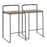 Lumisource B26-FUJI BKWDE2 Fuji Contemporary Stackable Counter Stool in Black with an Espresso Wood-Pressed Grain Bamboo Seat - Set of 2